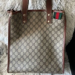 Authentic Gucci tote brown leather & monogram GG 😎👍